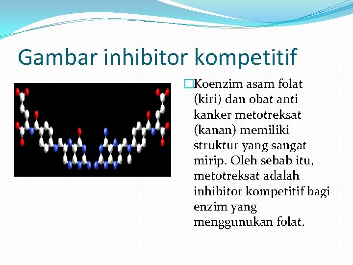 Gambar inhibitor kompetitif �Koenzim asam folat (kiri) dan obat anti kanker metotreksat (kanan) memiliki
