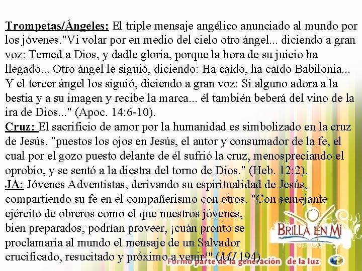 Trompetas/Ángeles: El triple mensaje angélico anunciado al mundo por los jóvenes. "Vi volar por