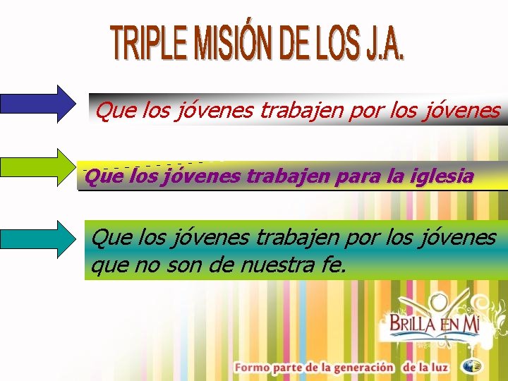 Que los jóvenes trabajen por los jóvenes Que los jóvenes trabajen para la iglesia