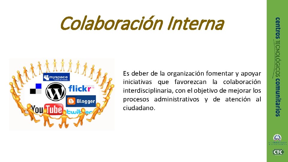 Colaboración Interna Es deber de la organización fomentar y apoyar iniciativas que favorezcan la Colaboración Interna Es deber de la organización fomentar y apoyar iniciativas que favorezcan la