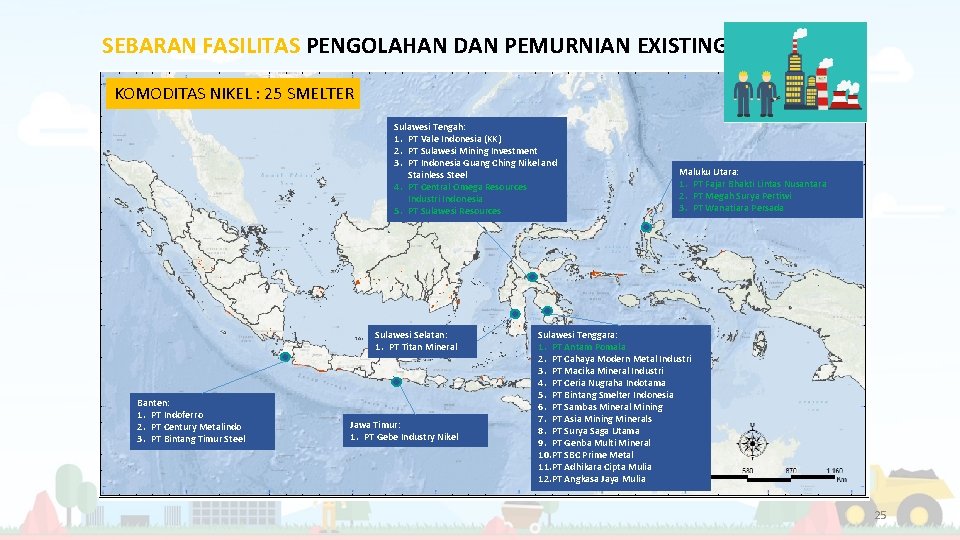 SEBARAN FASILITAS PENGOLAHAN DAN PEMURNIAN EXISTING KOMODITAS NIKEL : 25 SMELTER Sulawesi Tengah: 1.