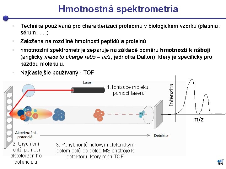 Hmotnostná spektrometria Technika používaná pro charakterizaci proteomu v biologickém vzorku (plasma, sérum, . .