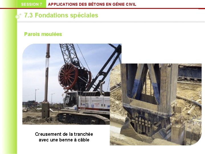 SESSION 7 APPLICATIONS DES BÉTONS EN GÉNIE CIVIL 7. 3 Fondations spéciales Parois moulées