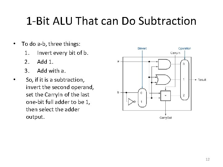 1 -Bit ALU That can Do Subtraction • To do a-b, three things: 1.