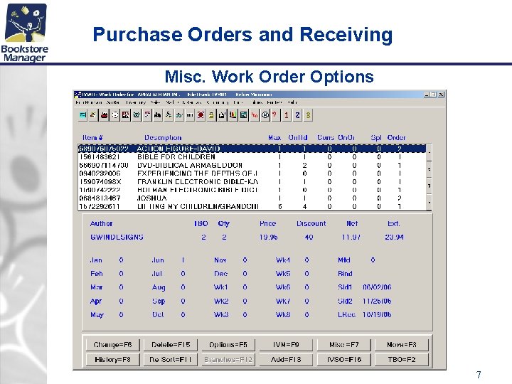 Purchase Orders and Receiving Misc. Work Order Options 7 