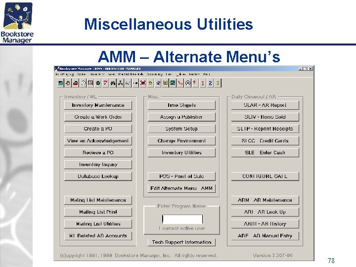 Miscellaneous Utilities AMM – Alternate Menu’s 78 