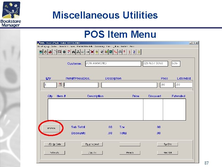 Miscellaneous Utilities POS Item Menu 87 