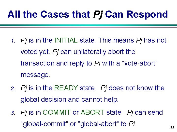 All the Cases that Pj Can Respond 1. Pj is in the INITIAL state.