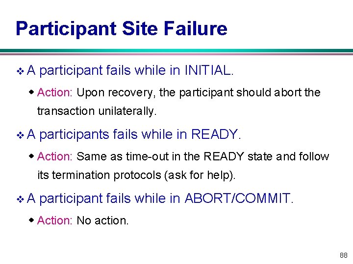 Participant Site Failure v. A participant fails while in INITIAL. w Action: Upon recovery,