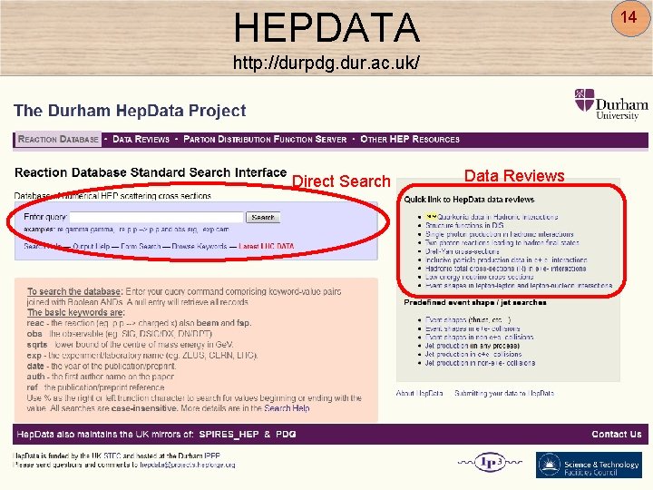 HEPDATA 14 http: //durpdg. dur. ac. uk/ Direct Search I 3 HP 2 Collaboration