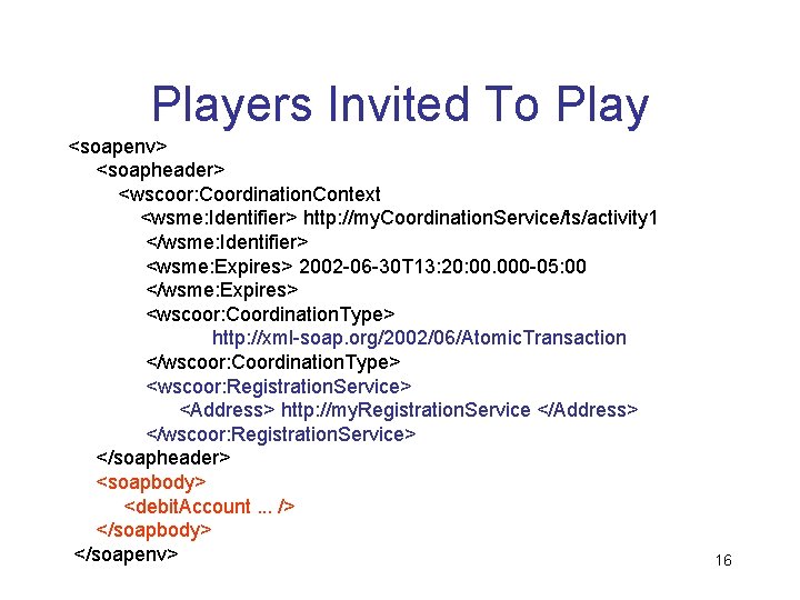 Players Invited To Play <soapenv> <soapheader> <wscoor: Coordination. Context <wsme: Identifier> http: //my. Coordination.
