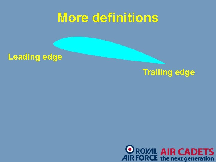 More definitions Leading edge Trailing edge 