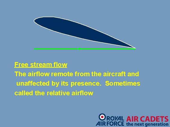 Free stream flow The airflow remote from the aircraft and unaffected by its presence.