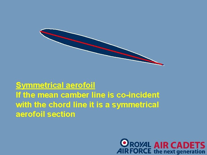 Symmetrical aerofoil If the mean camber line is co-incident with the chord line it