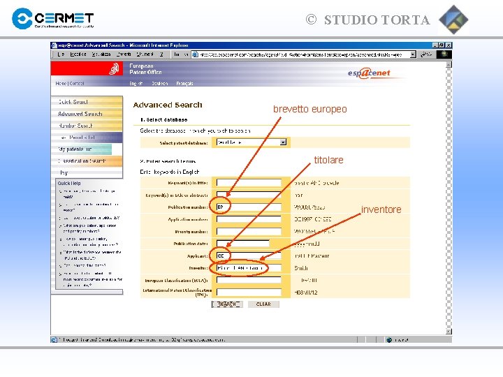 © STUDIO TORTA brevetto europeo titolare inventore 