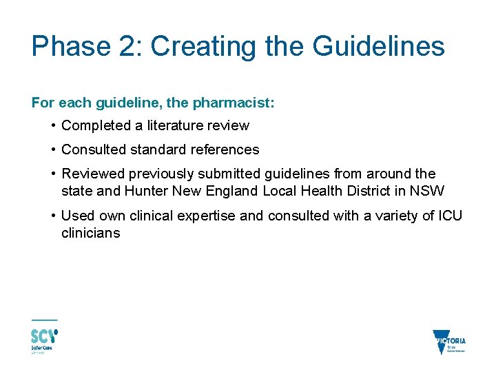 Phase 2: Creating the Guidelines For each guideline, the pharmacist: • Completed a literature