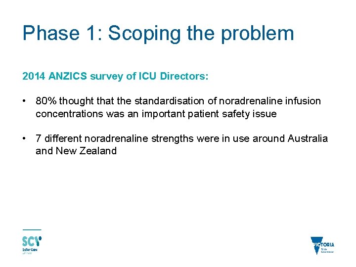 Phase 1: Scoping the problem 2014 ANZICS survey of ICU Directors: • 80% thought