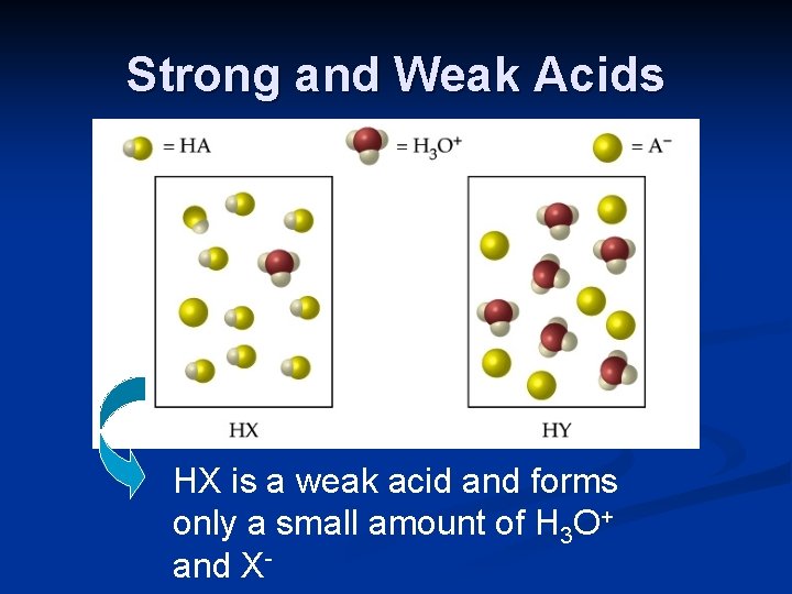 Strong and Weak Acids HX is a weak acid and forms only a small