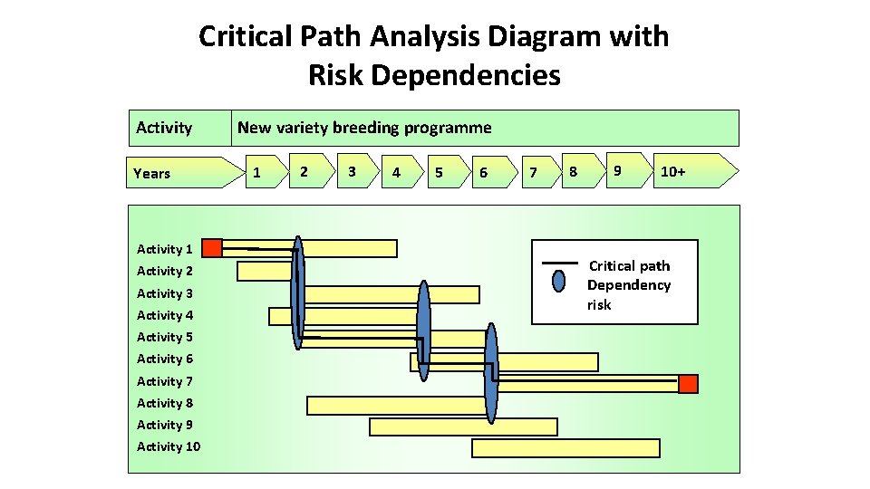 Critical Path Analysis Diagram with Risk Dependencies Activity Years Activity 1 Activity 2 Activity
