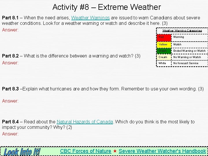 Activity #8 – Extreme Weather Part 8. 1 – When the need arises, Weather