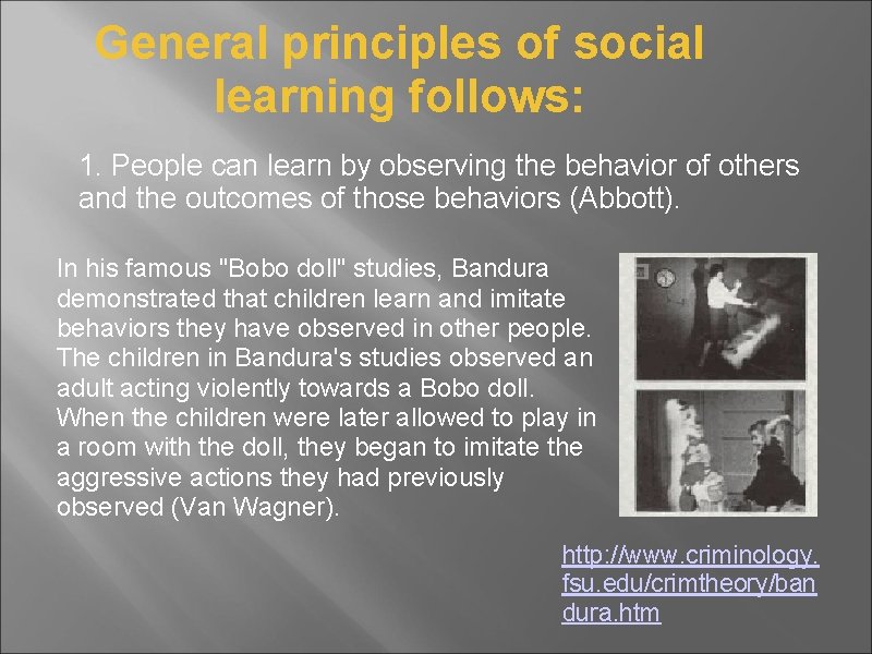 General principles of social learning follows: 1. People can learn by observing the behavior