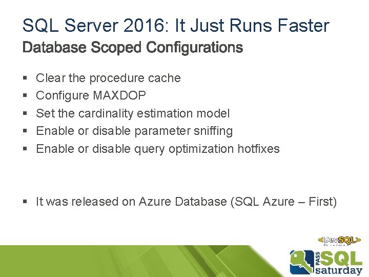 SQL Server 2016: It Just Runs Faster § § § Clear the procedure cache SQL Server 2016: It Just Runs Faster § § § Clear the procedure cache