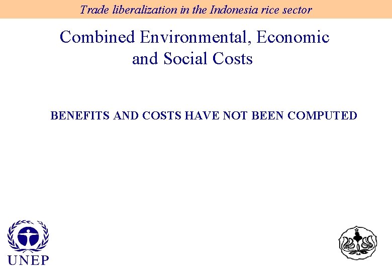 Trade liberalization in the Indonesia rice sector Combined Environmental, Economic and Social Costs BENEFITS