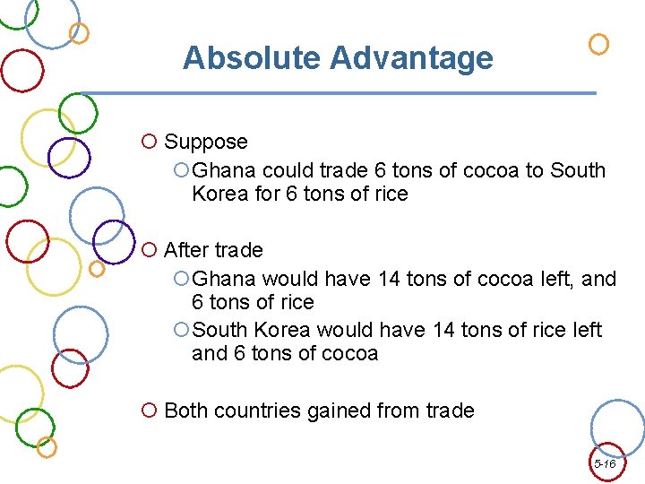 Absolute Advantage Suppose Ghana could trade 6 tons of cocoa to South Korea for