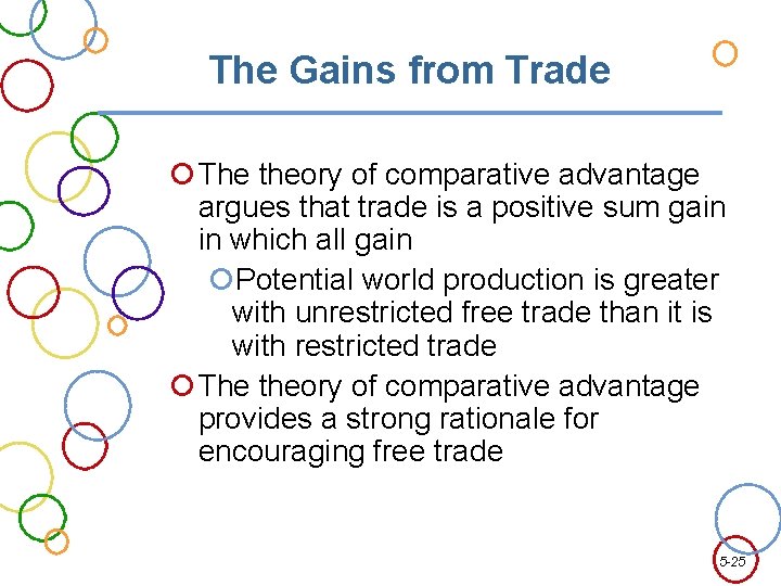 The Gains from Trade The theory of comparative advantage argues that trade is a