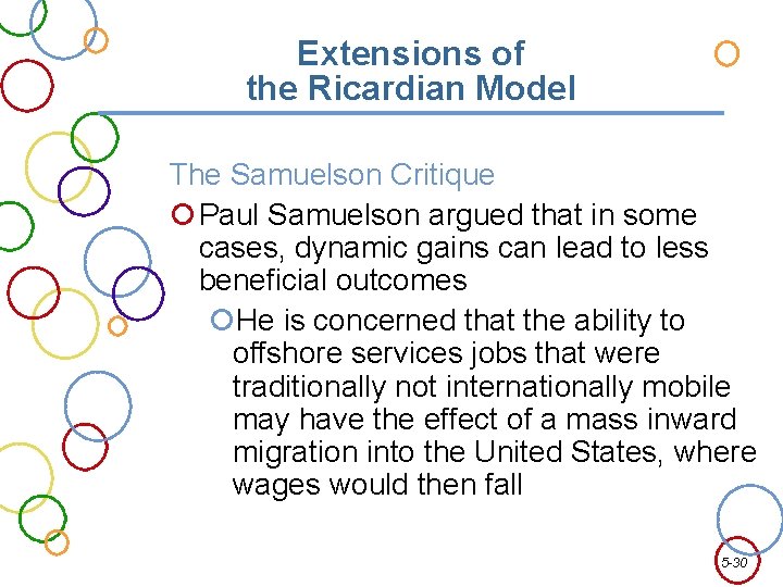Extensions of the Ricardian Model The Samuelson Critique Paul Samuelson argued that in some
