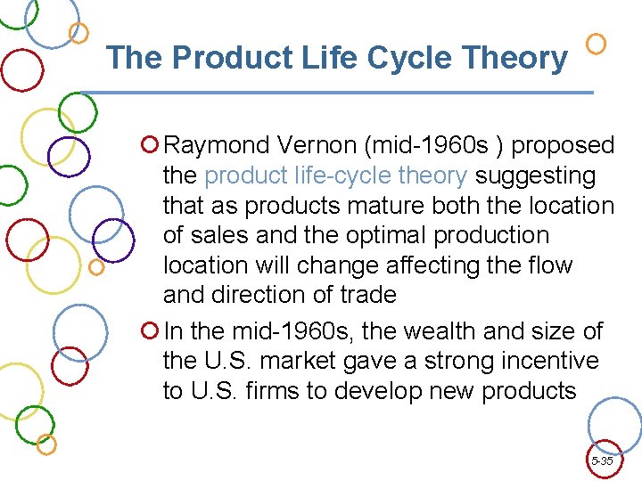 The Product Life Cycle Theory Raymond Vernon (mid-1960 s ) proposed the product life-cycle