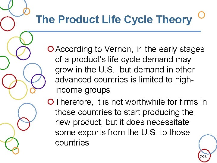 The Product Life Cycle Theory According to Vernon, in the early stages of a