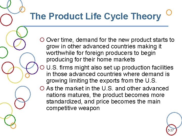 The Product Life Cycle Theory Over time, demand for the new product starts to