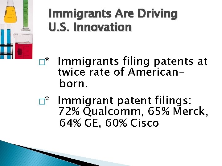 Immigrants Are Driving U. S. Innovation �* �* Immigrants filing patents at twice rate