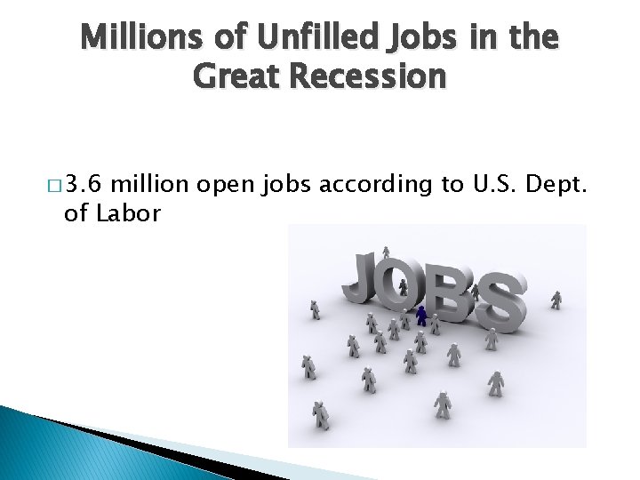 Millions of Unfilled Jobs in the Great Recession � 3. 6 million open jobs