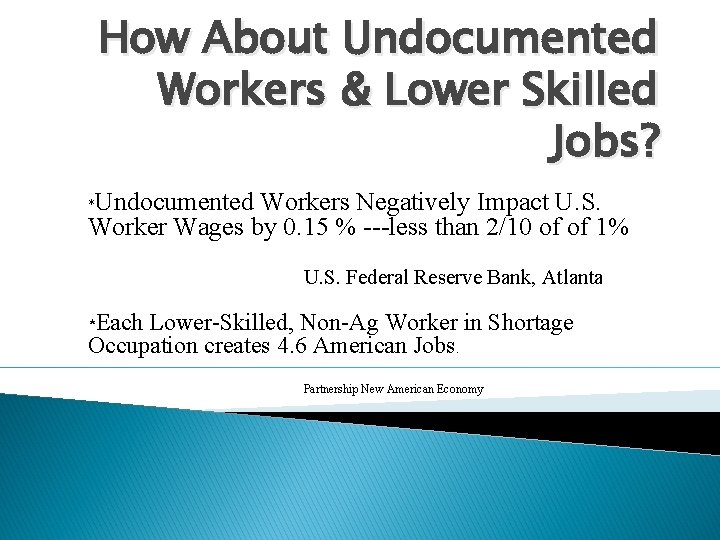How About Undocumented Workers & Lower Skilled Jobs? Undocumented Workers Negatively Impact U. S.