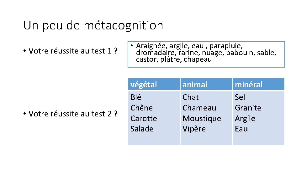 Un peu de métacognition • Votre réussite au test 1 ? • Votre réussite