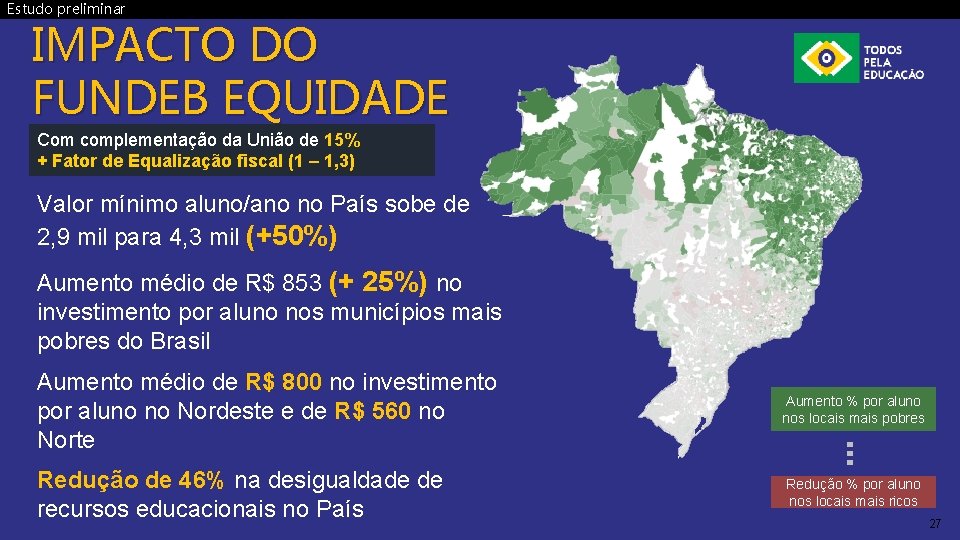 Estudo preliminar IMPACTO DO FUNDEB EQUIDADE Com complementação da União de 15% + Fator