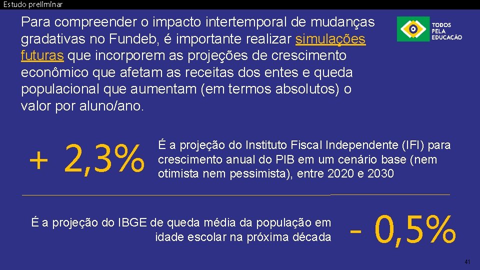 Estudo preliminar Para compreender o impacto intertemporal de mudanças gradativas no Fundeb, é importante