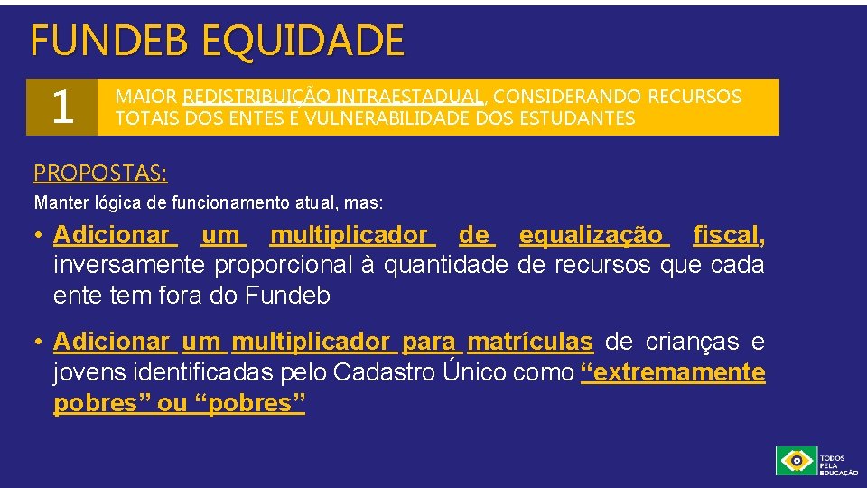 FUNDEB EQUIDADE 1 MAIOR REDISTRIBUIÇÃO INTRAESTADUAL, CONSIDERANDO RECURSOS TOTAIS DOS ENTES E VULNERABILIDADE DOS
