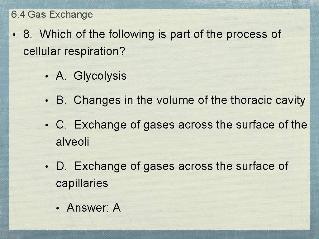 6. 4 Gas Exchange • 8. Which of the following is part of the
