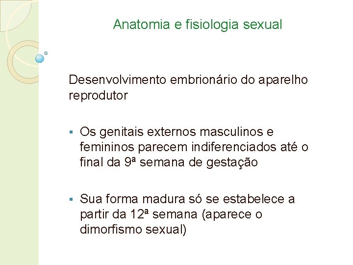 Anatomia e fisiologia sexual Desenvolvimento embrionário do aparelho reprodutor § Os genitais externos masculinos