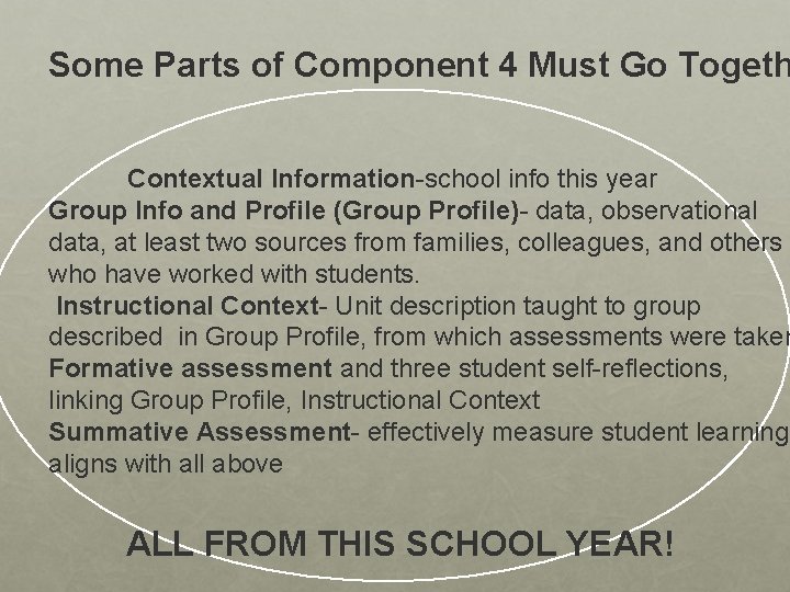 Some Parts of Component 4 Must Go Togeth Contextual Information-school info this year Group