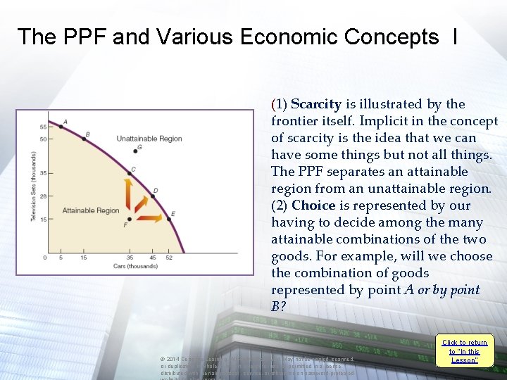 The PPF and Various Economic Concepts I (1) Scarcity is illustrated by the frontier