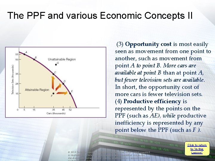 The PPF and various Economic Concepts II (3) Opportunity cost is most easily seen