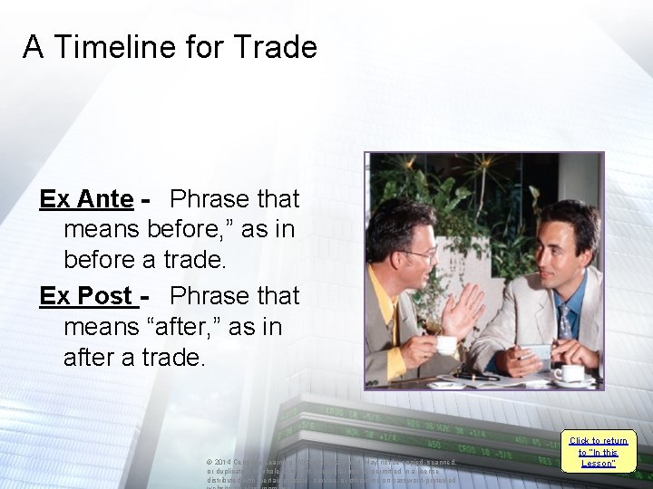 A Timeline for Trade Ex Ante - Phrase that means before, ” as in