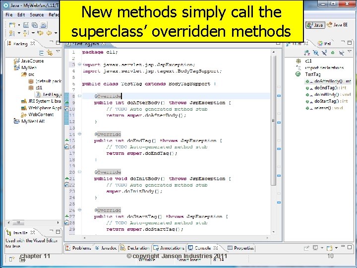 New methods simply call the superclass’ overridden methods chapter 11 © copyright Janson Industries