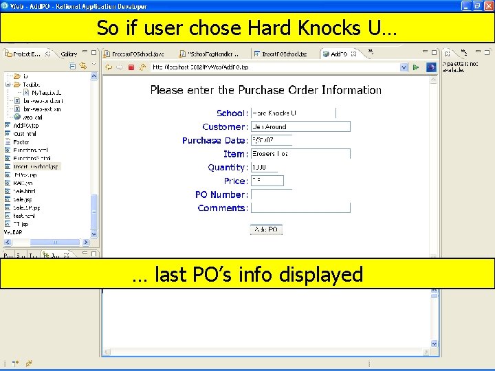 So if user chose Hard Knocks U… … last PO’s info displayed chapter 11