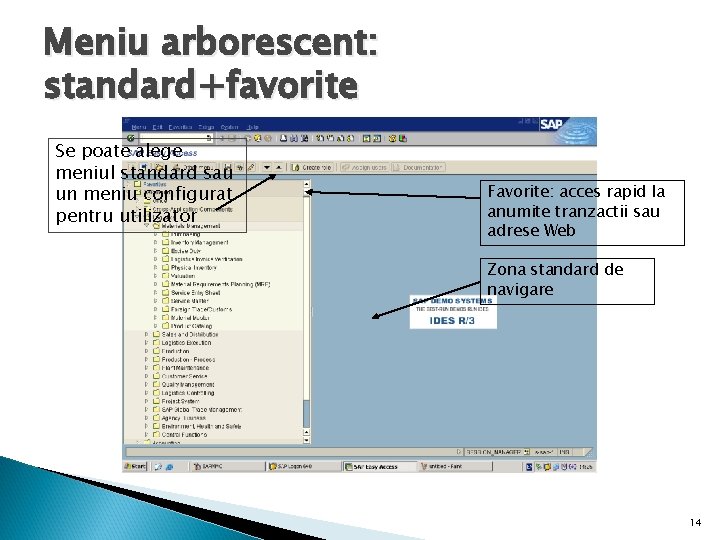 Meniu arborescent: standard+favorite Se poate alege meniul standard sau un meniu configurat pentru utilizator