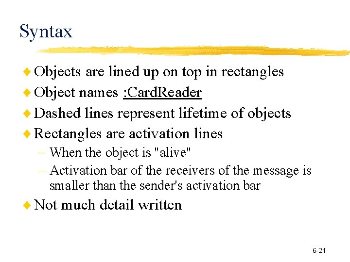Syntax Objects are lined up on top in rectangles Object names : Card. Reader Syntax Objects are lined up on top in rectangles Object names : Card. Reader